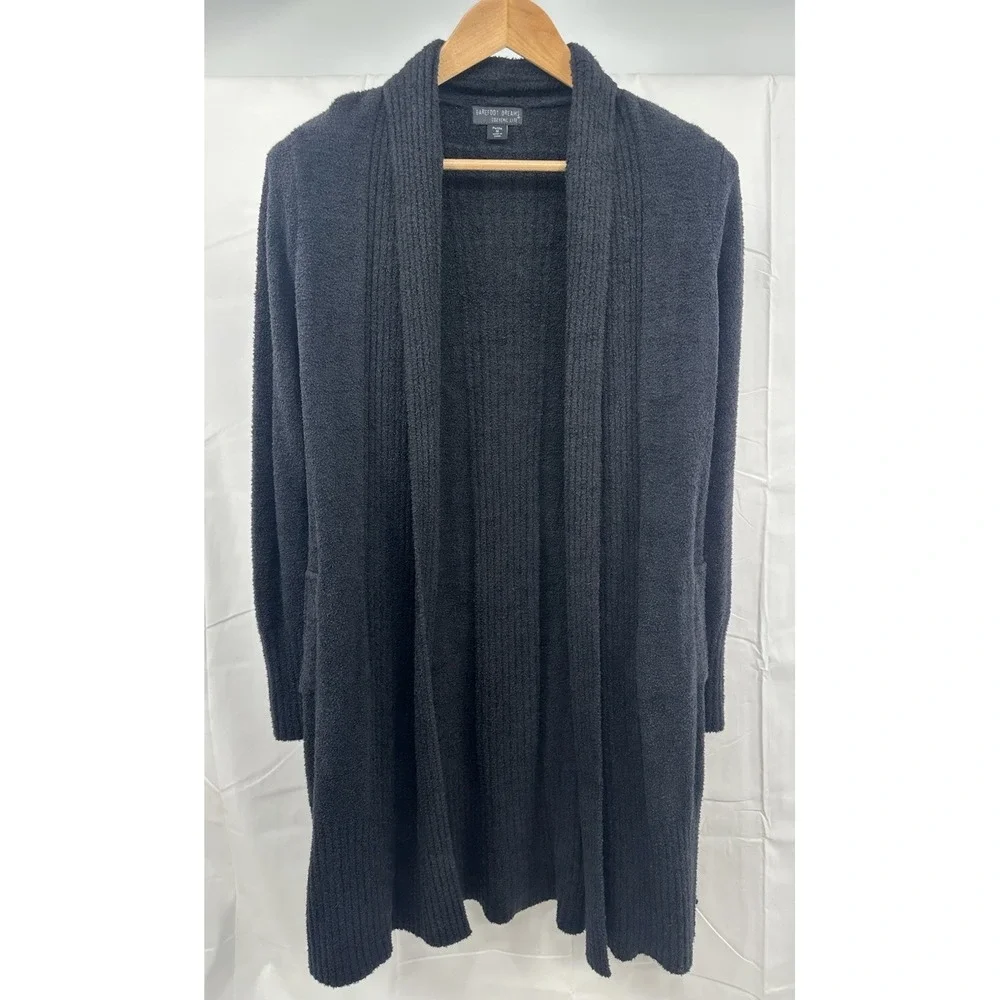 Barefoot Dreams Cardigan Women's M Black Cozychic Lite Sweater Pockets Soft